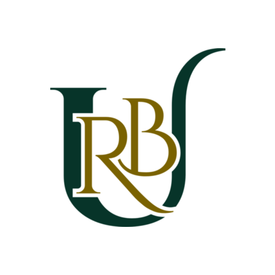 PT URB Berkah Global logo — a dark green letter U interlocked with a gold R and B monogram